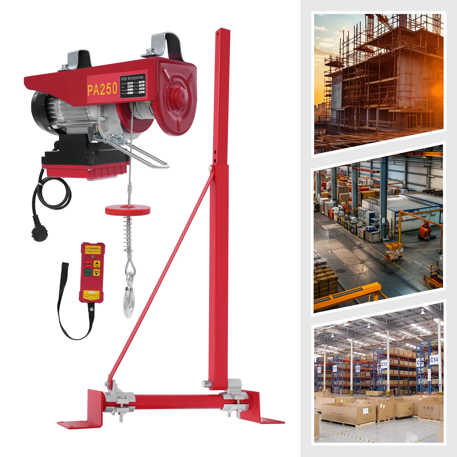 Paranco elettrico Motore in filo di alluminio da 550 W, sollevamento a doppia corda da 275 libbre/551 libbre, altezza 12 m, telecomando per officina, garage