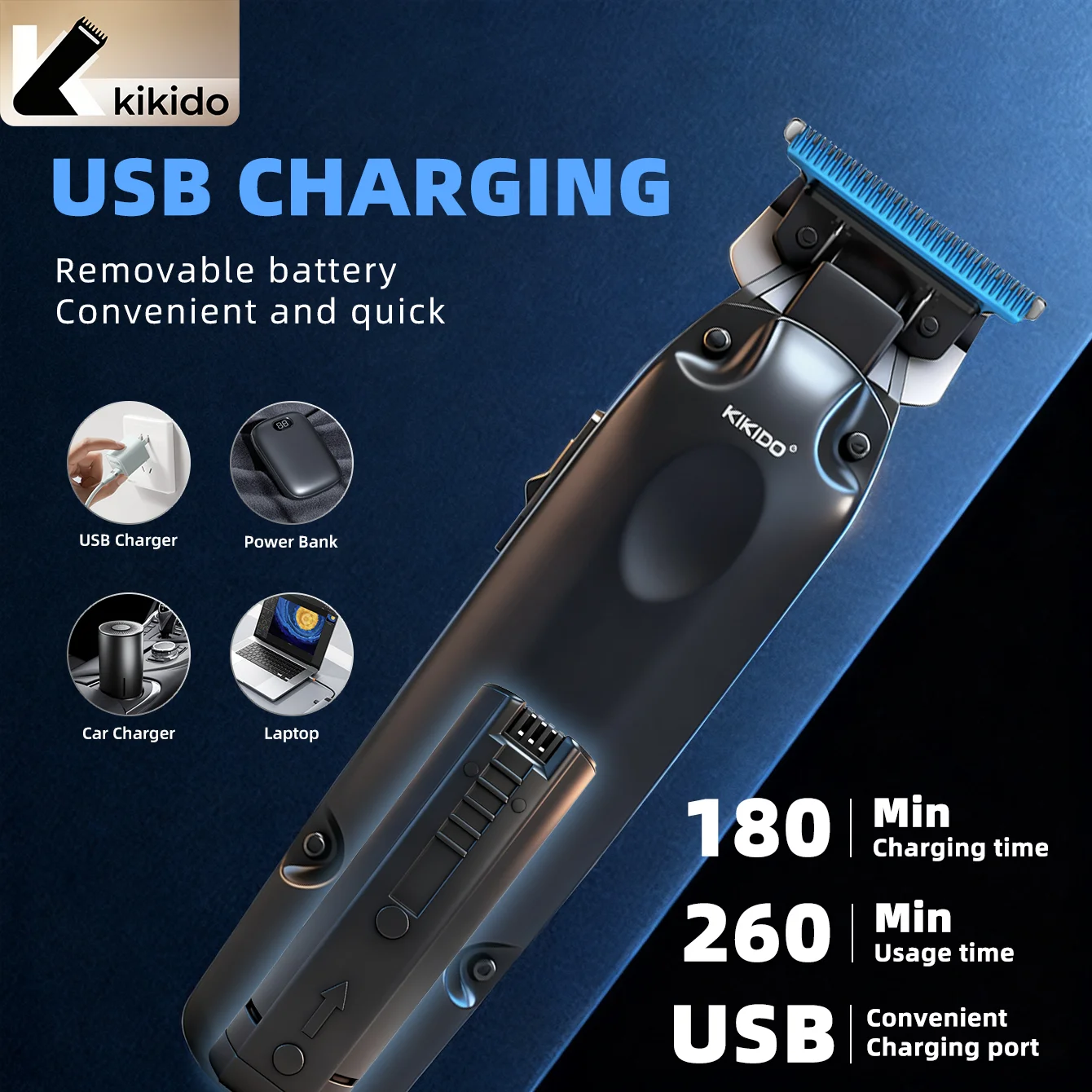 KIKIDO مهنة الشعر المتقلب الكهربائية أداة تهذيب اللحية للرجال مقص الشعر آلة قص الشعر أدوات للعناية الشخصية #4