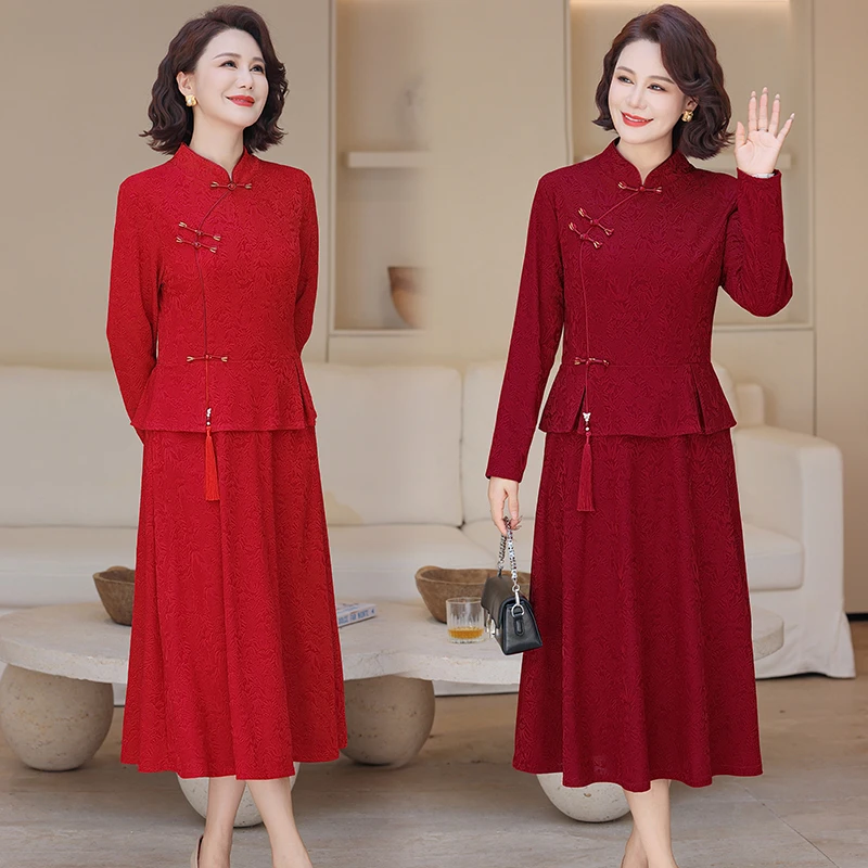 Tenue de mère élégante, nouveau Style, robe de mariée en soie acide, robe pour femmes pour occasions spéciales, Patchwork, robe d'automne