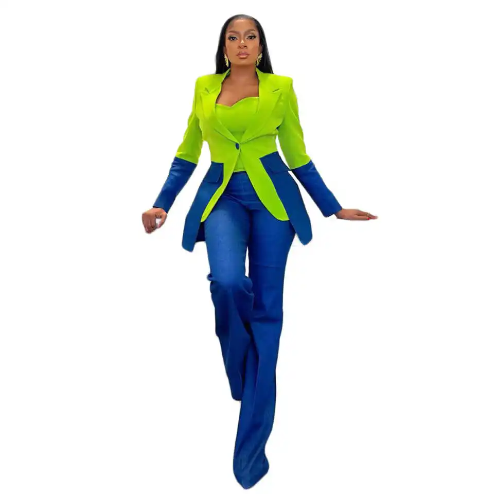 Modern Party Suits 2 Pieces Designed Full Sleeve Patchwork Gown Pants Flare Pants Customized 2 Pieces