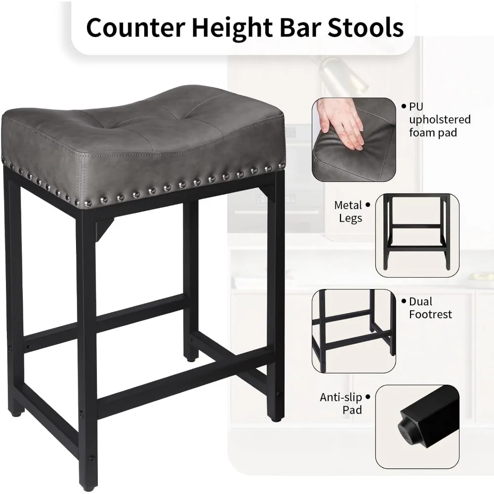 Counter Height Bar Stools Set of 4, 24 Inch Counter Height Stools Saddle Barstools Stools