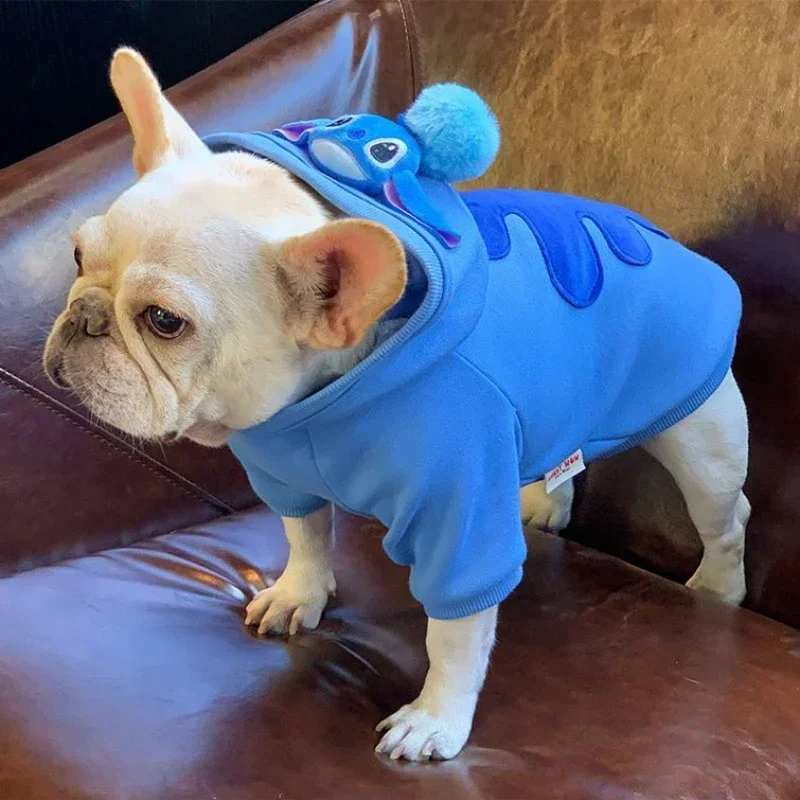 Disney Stitch Dog Warm Clothes Cute Plush Coat Hoodies Pet Costume Jacket Puppy Cat French Bulldog Chihuahua Small Dog Clothing