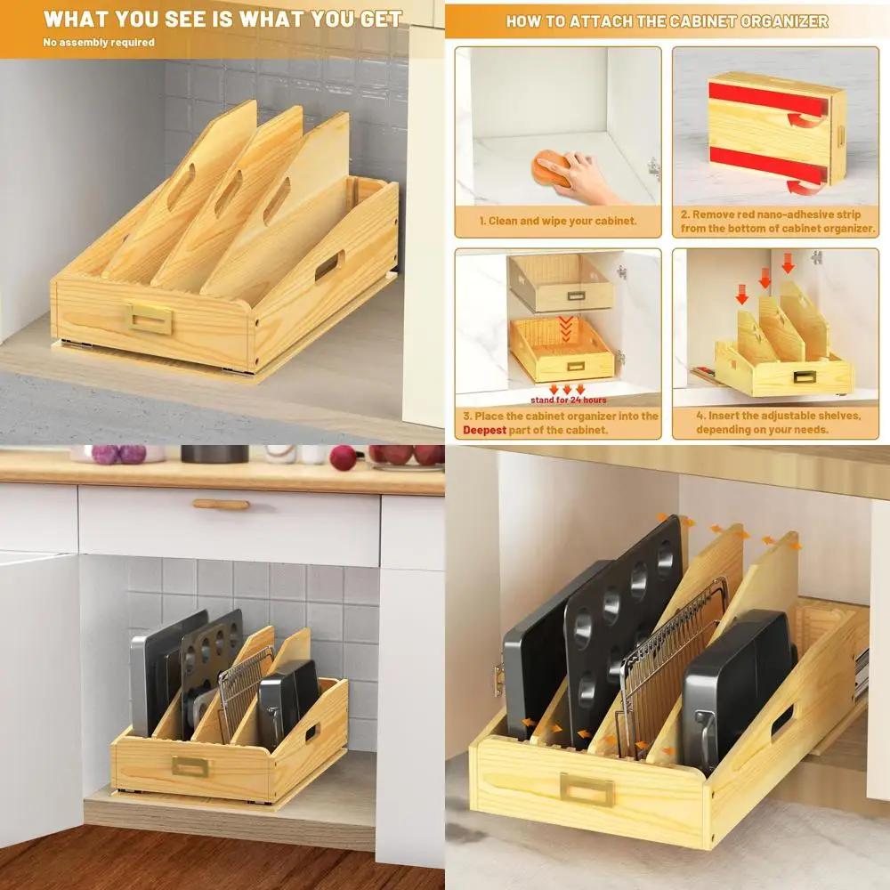 

Adjustable DIY Wooden Cabinet Dividers for Pots, Pans, Cutting Boards, and Baking Trays