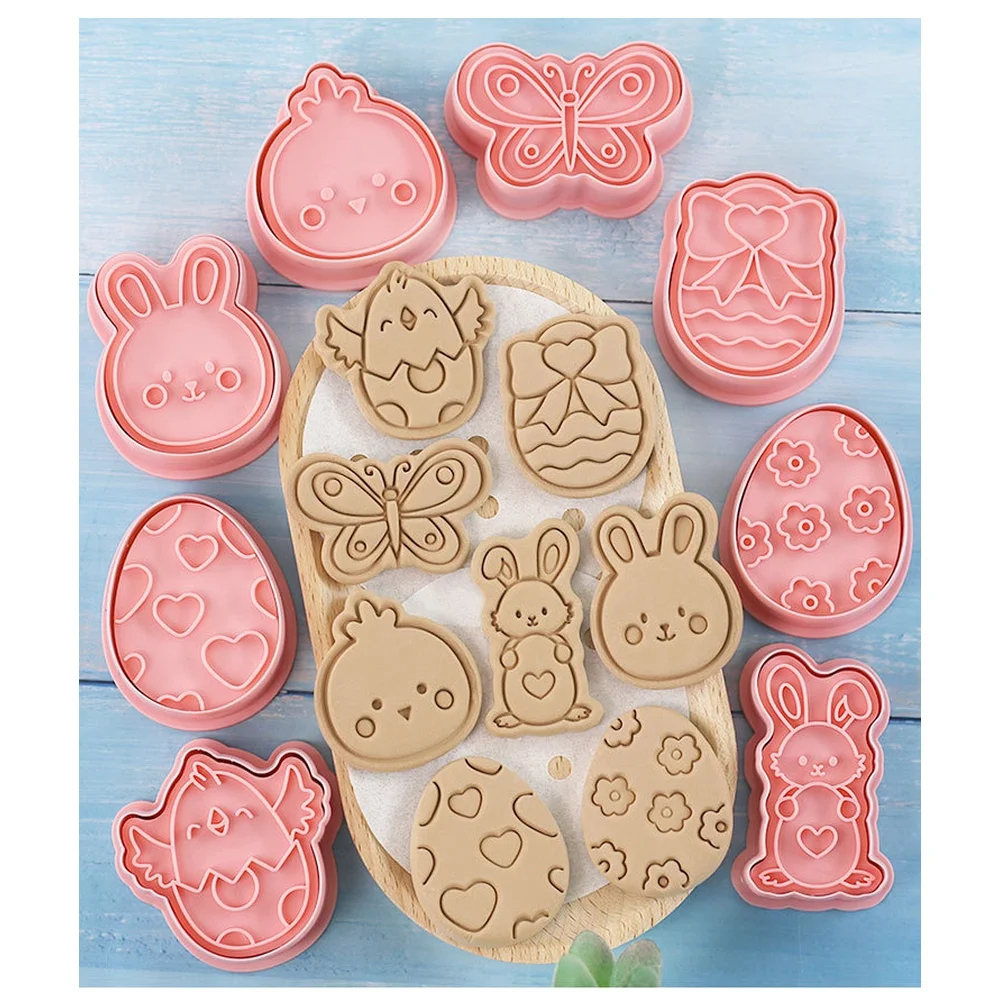8PCS Easter Cookie Cutters Set PP Cartoon Bunny Chick Egg Designs for Kitchen Baking Cookies Pastries Fondant Use