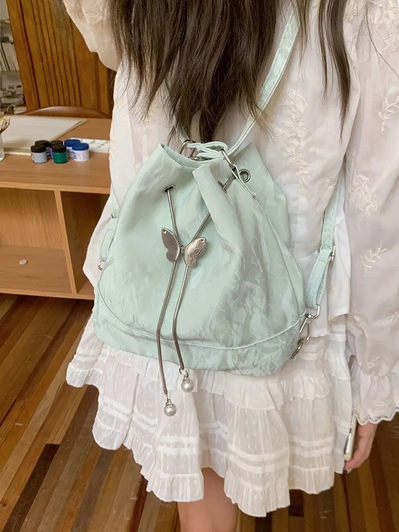 mint-wave-green-backpack-versatile-single-shoulder-underarm-bag-dual-strap-backpack-for-girls-trendy-commuter-style-daily-use