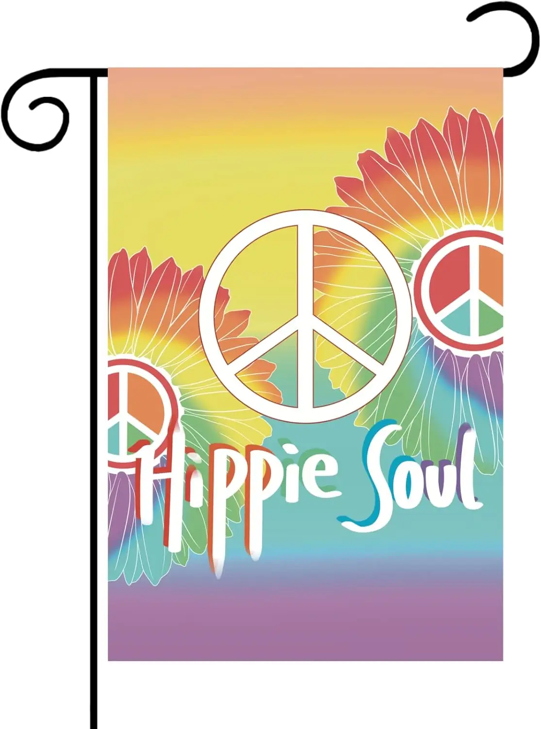 Hippie Soul Rainbow Garden Flag with Watercolor Sunflower and Peace Love Signs, 12x18 Inch Double Sided Small Vertical Banner fo