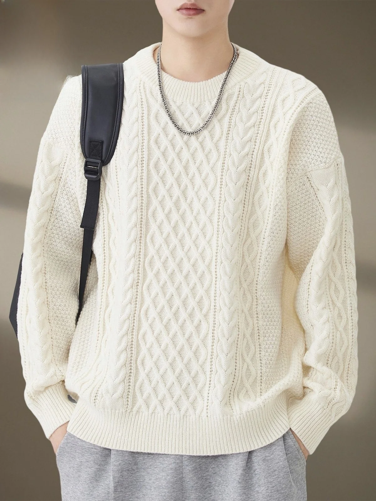 

Men's Winter Sweater Loose Fit Thiened round Ne Knitted irt Warm Base Layer Casual Sle Long Sve Polyester