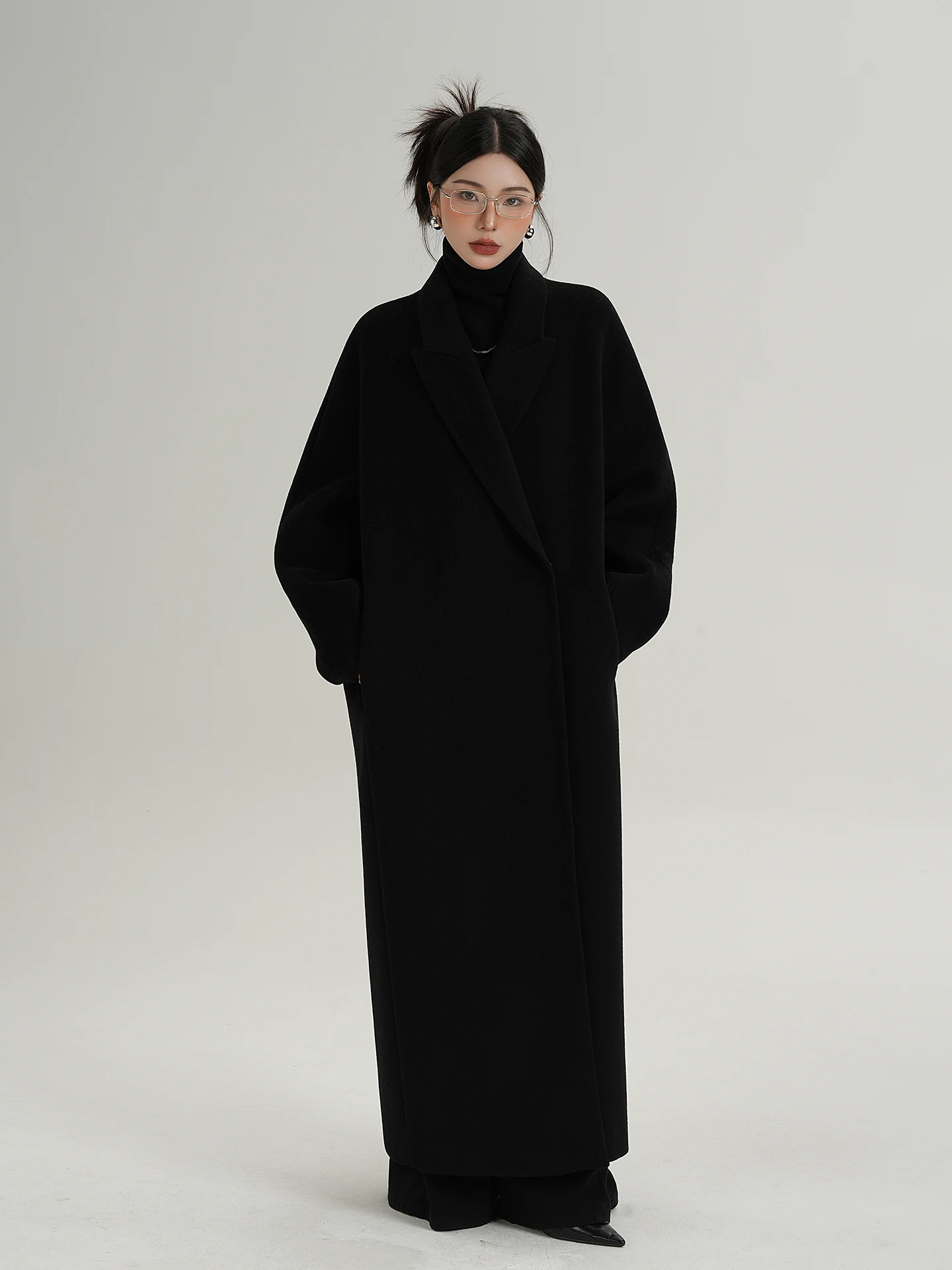 

SRYS AME Luxury Long Loose Woolen Coat Camere Outerwear Autumn Winter New Women's Faionable Ele Sle Commute Friendly