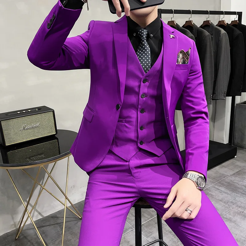 L100 Men's three-piece suit British style slim wedding dress multi-color large size suit groomsmen suit