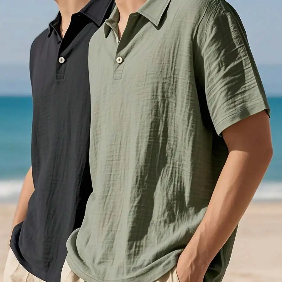 Mens Linen Shirts Buttoned Collar Lightweight Breathable Casual Beach Outdoor