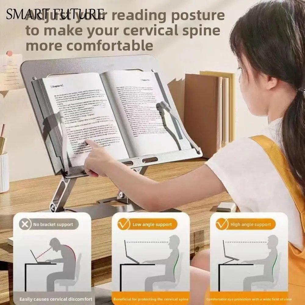 Tablet Stand Adjustable Angle Reading Bookshelf Support Foldable Book Holder Tray with Clip Metal Reading Bracket Office Use