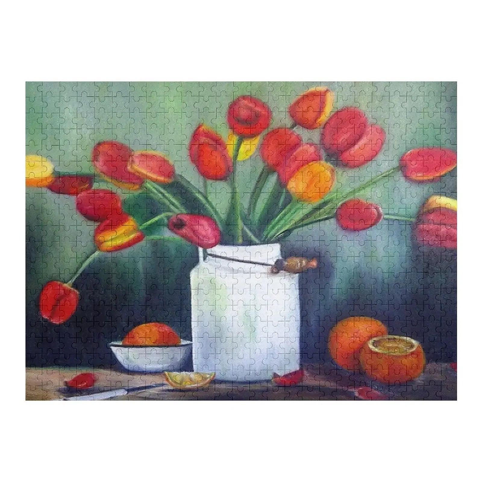 

TULIPS AND ORANGES FINE ART PRINT, STILL LIFE INSPIRED BY NATURE Jigsaw Puzzle Personalized Baby Object Jigsaw For Kids Puzzle