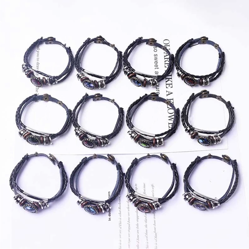 2026 New Fashion Jewelry Luminous Leather Bracelet Retro Punk 12 Constellations Bracelet Men Personality Zodiac Signs Bracelet