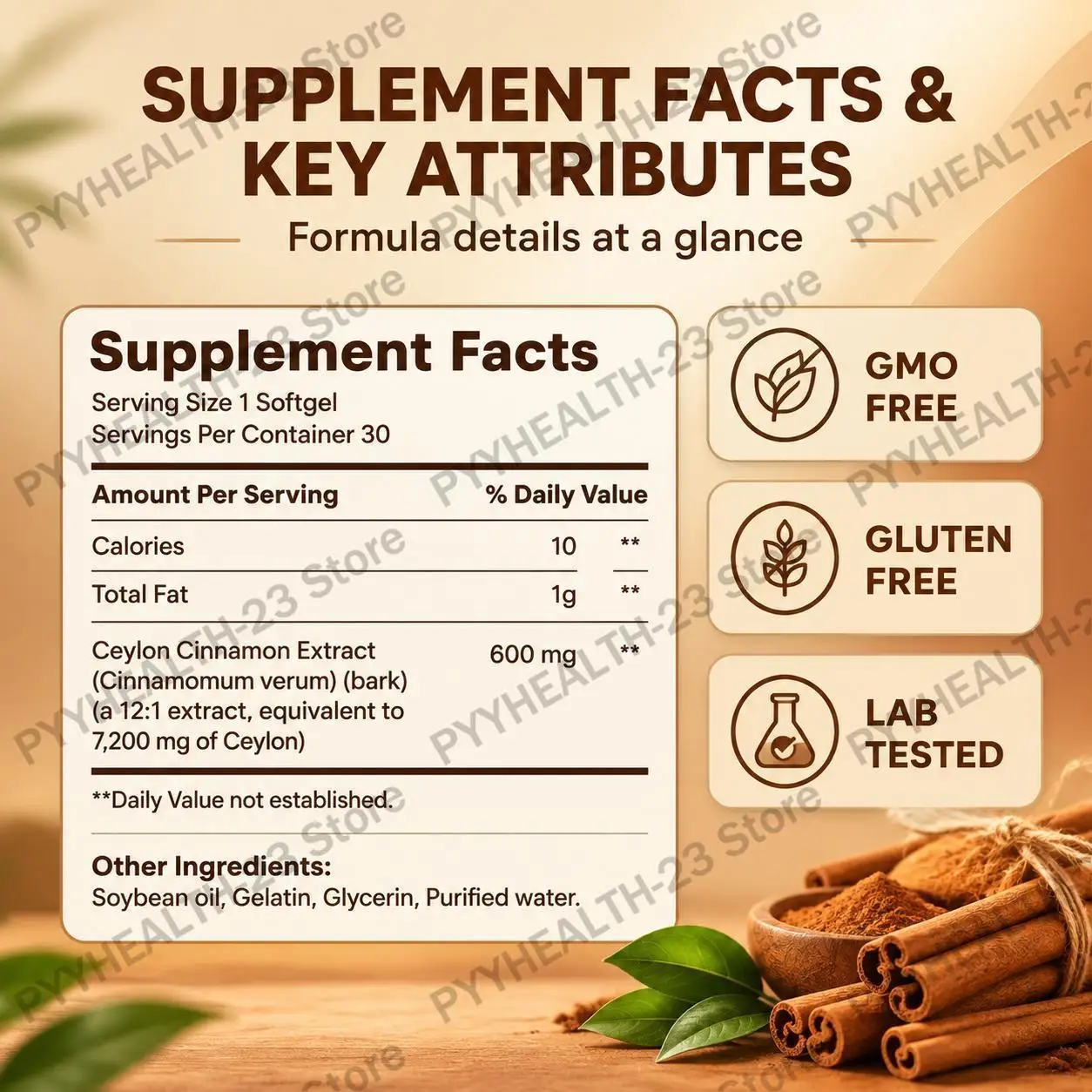 Ceylon Cinnamon Softgels with MCT Oil & Standardized Ceylon Cinnamon Extract Promote Metabolism Maintain Blood Glucose Balance