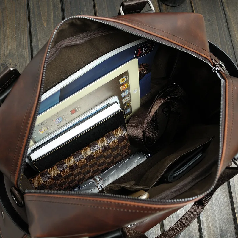 PU leather briefcase men's shoulder crossbody bag horizontal retro multi-function handbag flip cover men's business bag