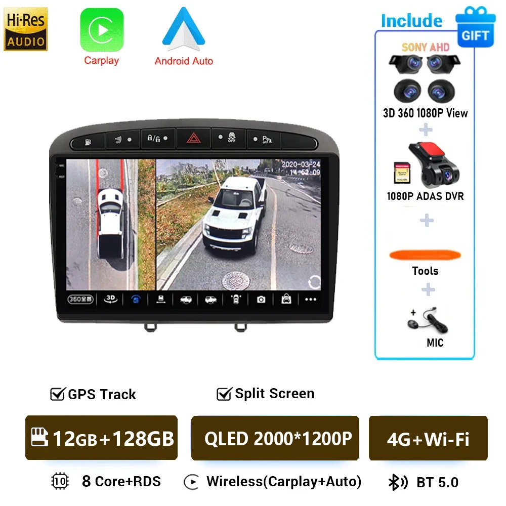 Android 16 Voor Peugeot 308 308SW 408 2012-2020 2K QLED Stereo Autoradio Multimedia Video Player GPS AI Voice CarPlay 4G DSP