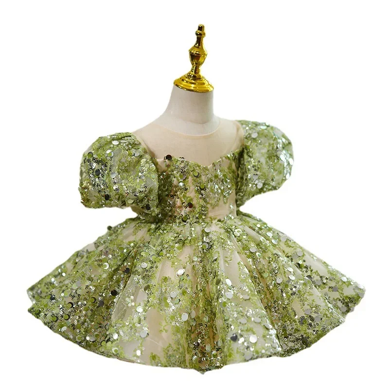 

Birthday Party Evening Boutique Dresses y926 2025 GIrls Sparkling Sequin Design Princess Ball Gown Elegant Kids Puff Sleeve