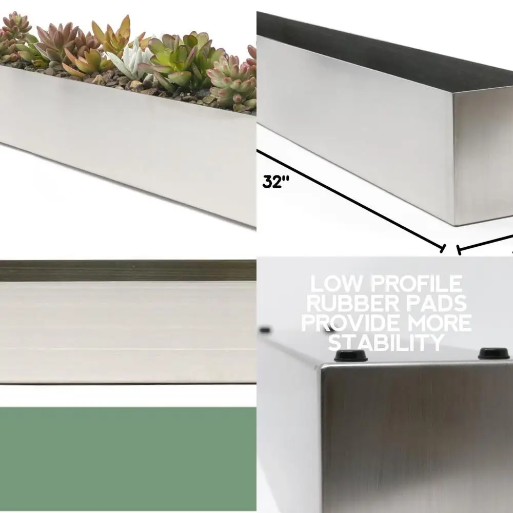 

Rectangle Modern Planter 32 Inch, Brushed Stainless Steel, Large Outdoor Garden Pot