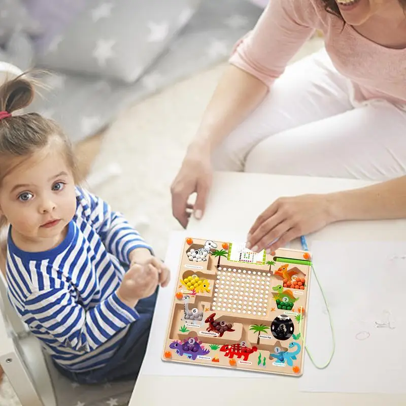 Magnetic Color Bead Maze Dinosaur, Educação Infantil Puzzle Board Game, Puzzles De Madeira Ímã