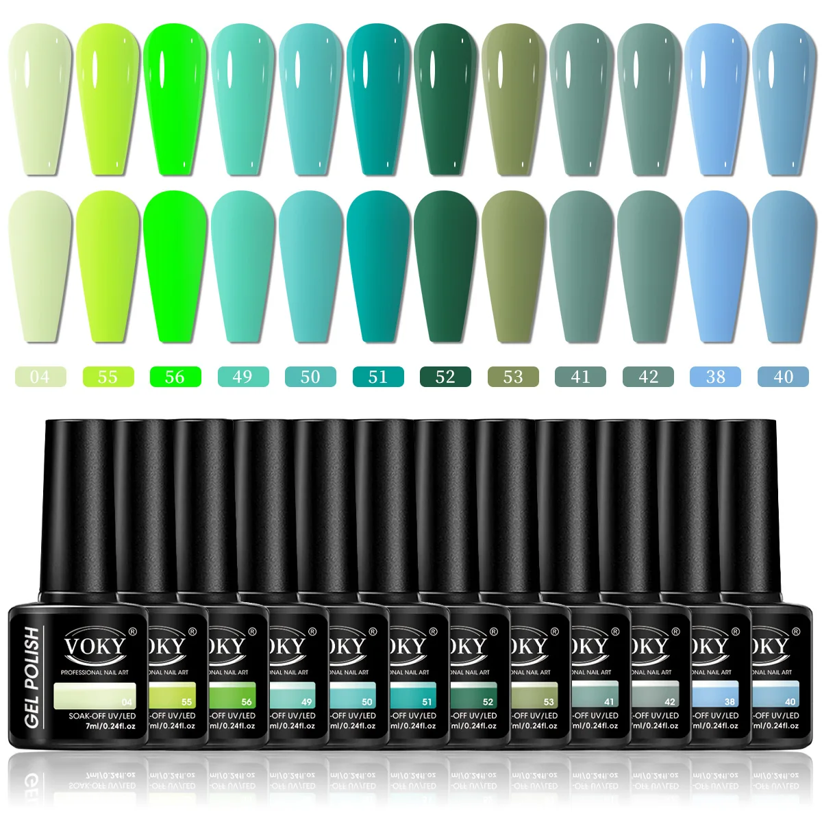 

VOKY 12-piece green gel nail polish set, semi-permanent manicure set, convenient set for beginners to use at home