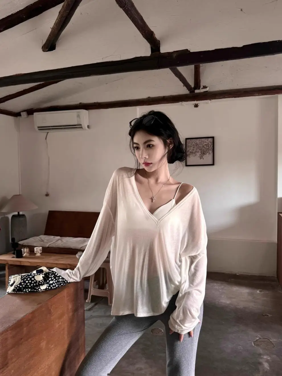 Thin Perspective Long Sleeved T-shirt for Women's Summer Loose Casual Korean Base Sun Protection Cover Up Top for Women