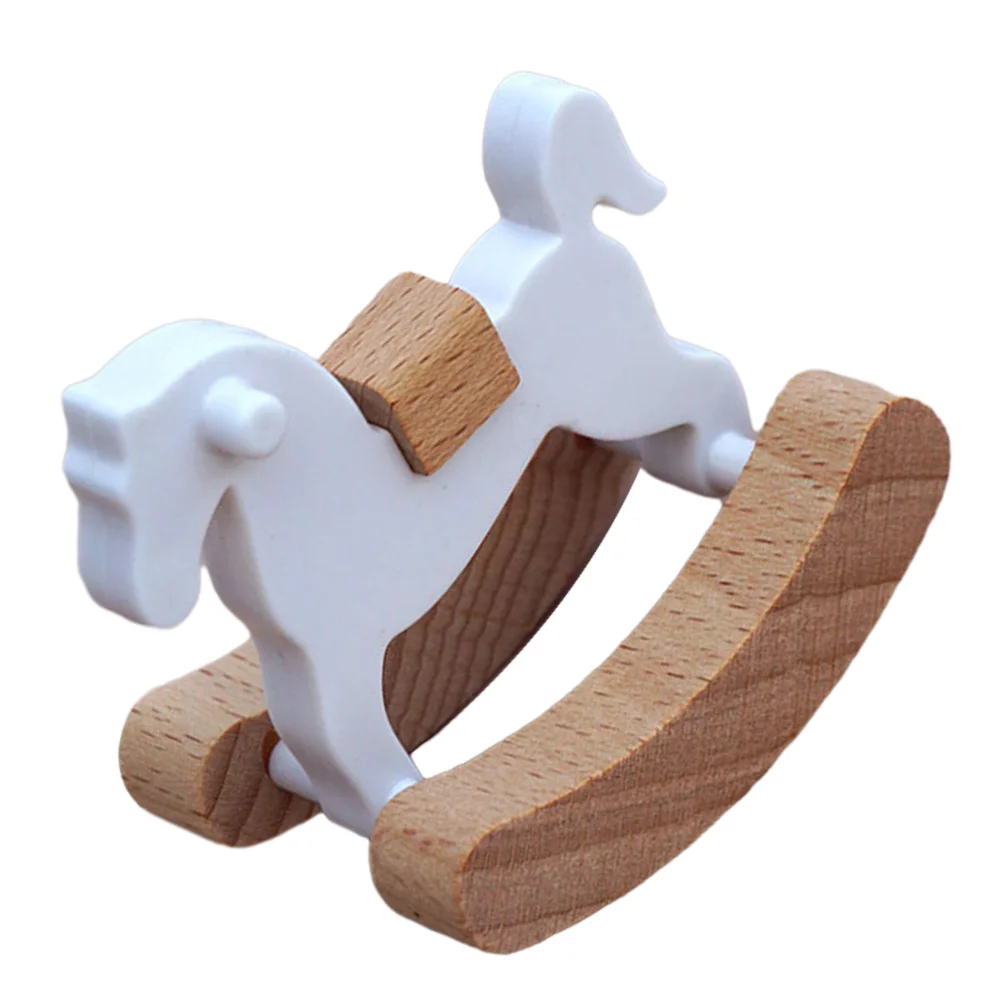 Small Wooden Horse Mini Rocking Miniature Figurines Baby Dolls Suite Rocking-chair Decor House Model Wood Pp Prop Portable