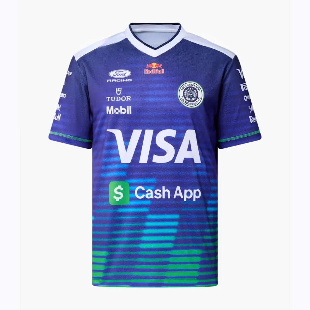 Visa Cash App RB VCARB FC  Replica Jersey Men F1 Racing Bulls Blue Gradient Short Sleeve Football Style Racing Shirt