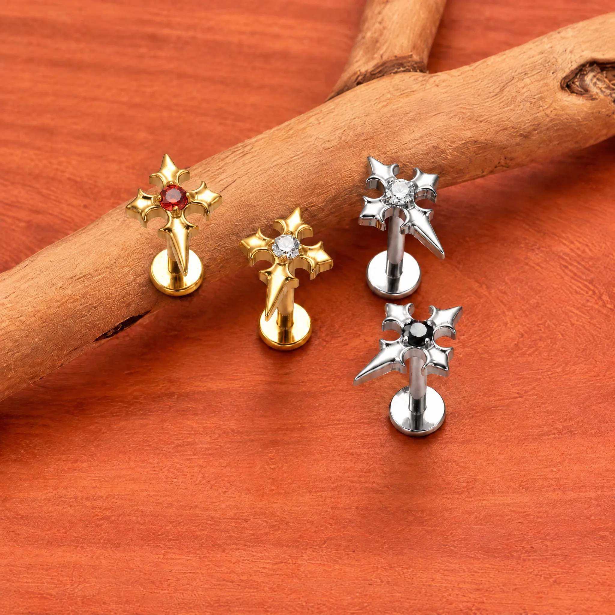 ASTM F136 Titanium with Cross Shape Labret Lip Tragus Lobe Earring Monroe Cartilage Studs ZOOR Body Piercing Jewelry