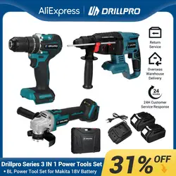 Drillpro 4 IN1 Wireless Wrench Grinder Hammer Power Tool Set With 4 Battery Charging Electric Drill Tool Set For Battery