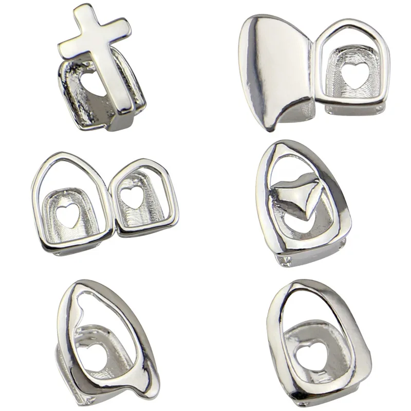 Single Hollow Heart Cross Metal Teeth Set, banhado a ouro 18K, adequado para homens e mulheres, grelhadores Hip Hop