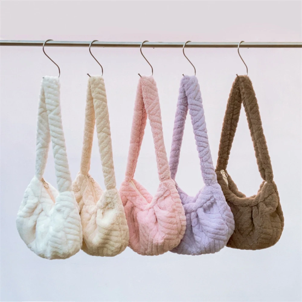 

Женская плюшевая плиссированная сумка-тоут, зимняя большая вместительная меховая сумка на плечо, модная повседневная сумка, женская однотонная сумка подмышками