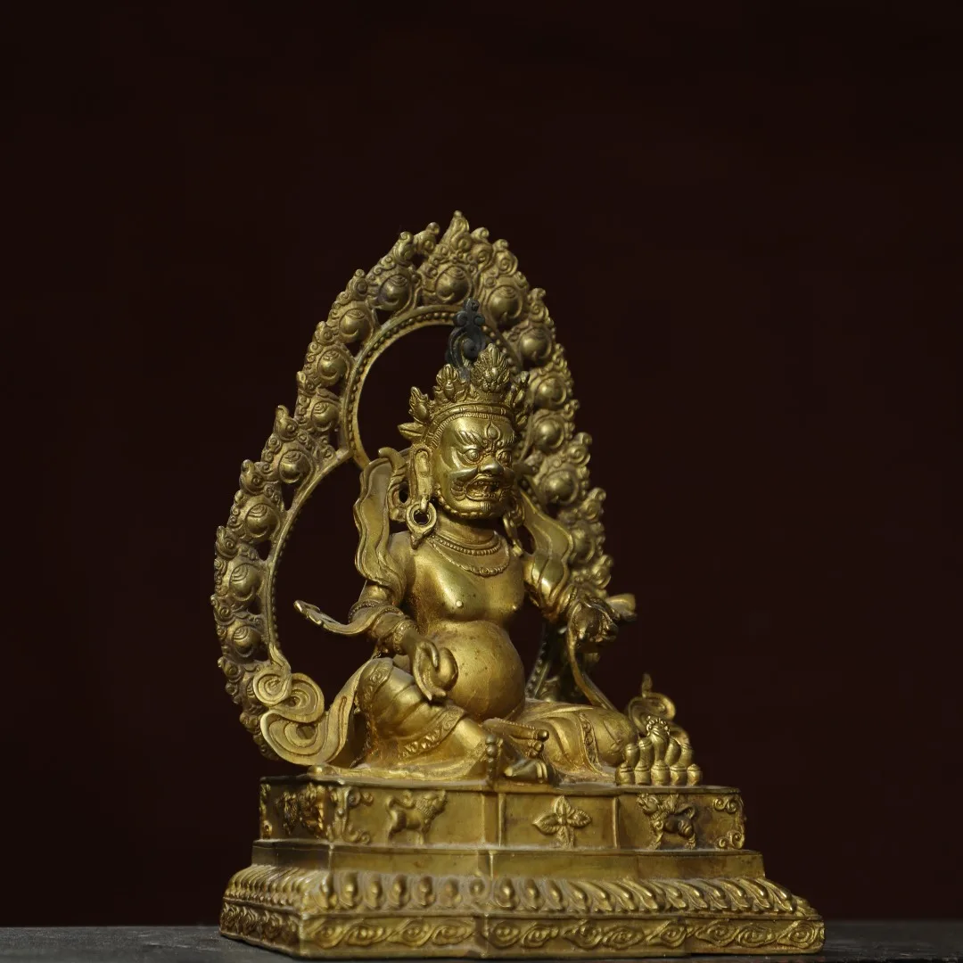 Home Worship of Religious Buddha Statue Copper Gilded [Yellow God of Wealth] Statue Size: Height 23 cm, Width 15 cm, Thickness