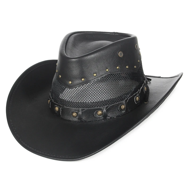 GEMVIE Unisex Breathable Western Cowboy Hat for Gentleman Wide Brim Women Cowgirl Hats with Windproof Rope