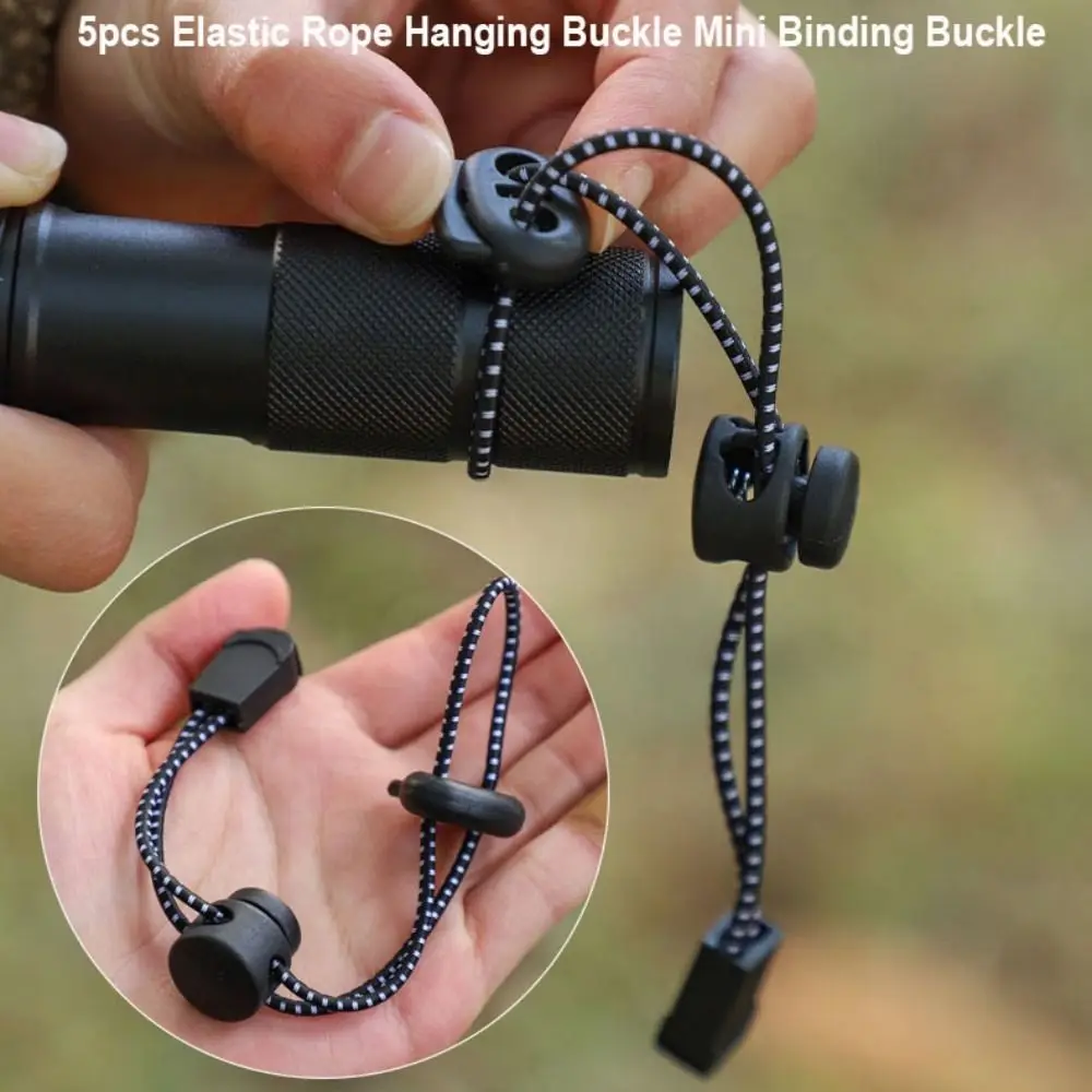 5pcs High Quality Mini Elastic Rope Hanging Buckle Black 2 Styles Binding Buckle Sorting Fixing Buckle