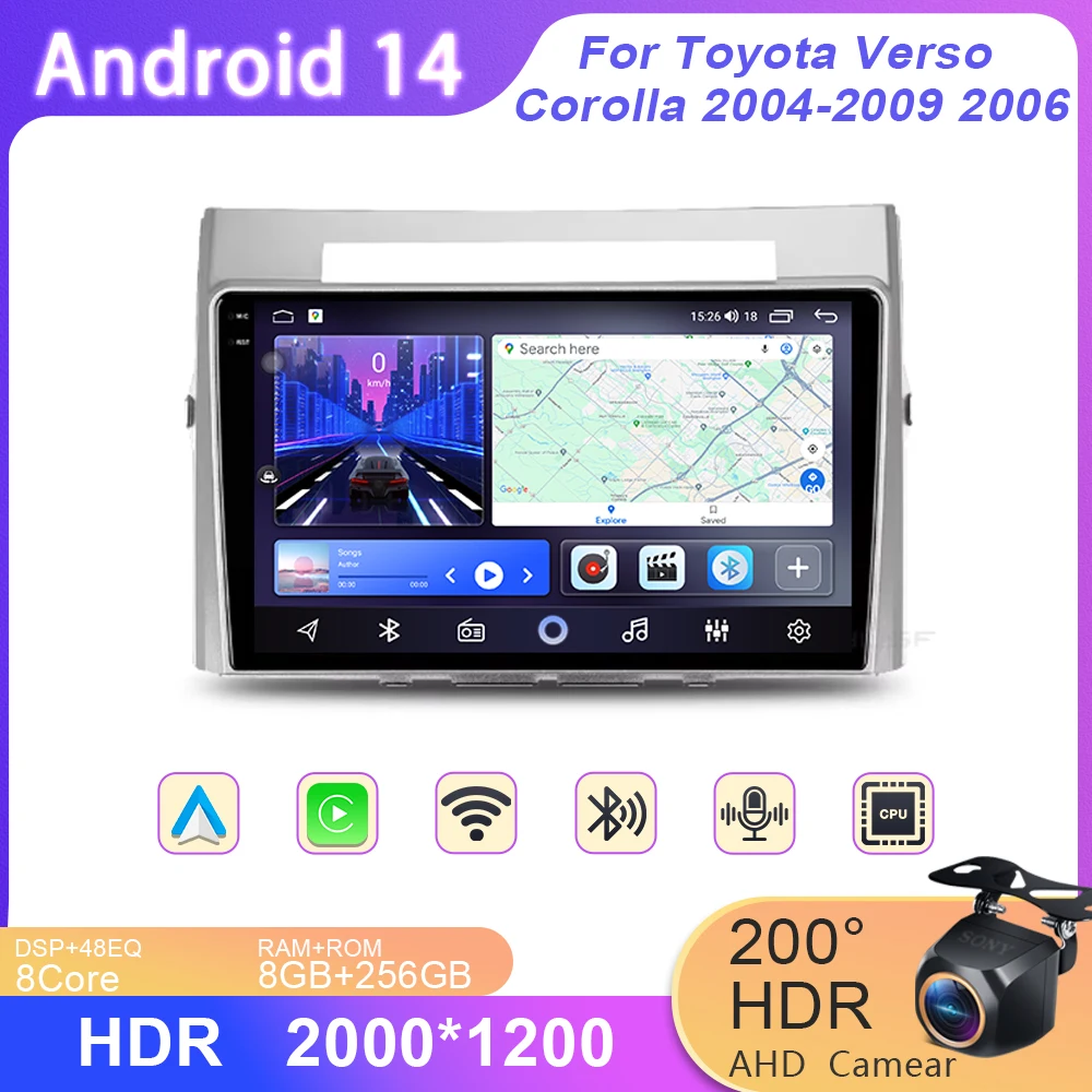 

For Toyota Verso Corolla 2004-2009 2006 Car Radio Multimedia Player GPS Navigation Android Auto Android 4G WIFI BT No 2din DVD