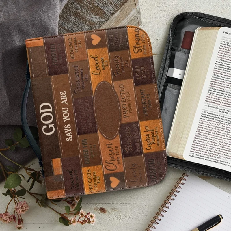 Dios dice que eres personalizado para mujer y hombre, bolso de cuero con estampado de la Biblia, diseño cruzado, regalo de Navidad