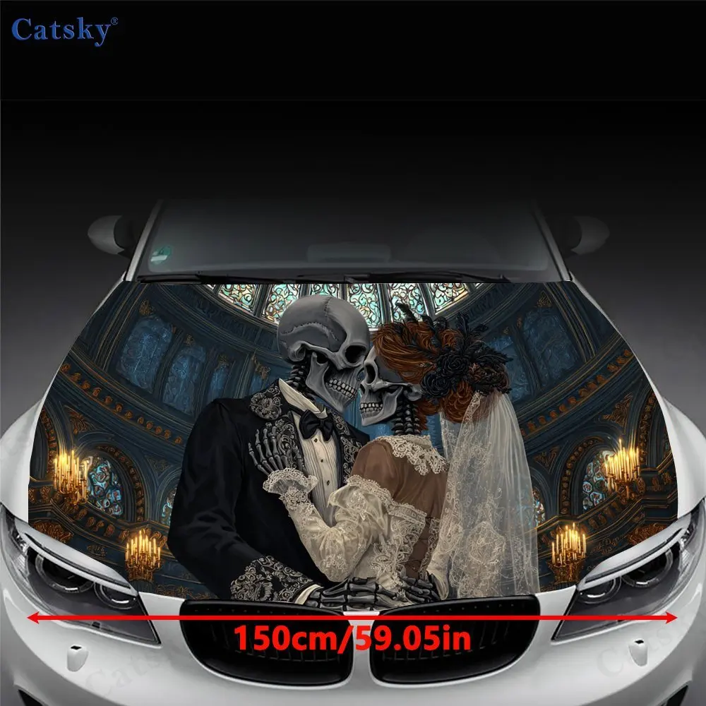 Luxury Retro Skull Wedding Car Hood Sticker, Exquisite & Romantic car hood stickers, waterproof self-adhesive, scratch resistant