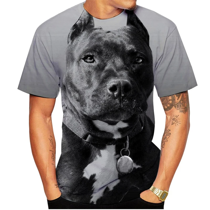 Ugly Pitbull 3d Printed T-shirt For Men Funny Cute Animal Pattern Tee Shirt Round Neck Short Sleeves Outdoor Street Clothes Tees