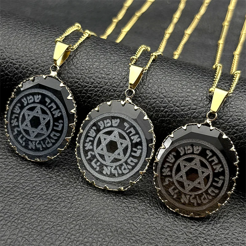 Hebräischer Davidstern-Anhänger-Halskette für Damen und Herren, klares transparentes Glas, geometrisch, jüdischer männlicher Glaube, Kette, Schmuck, Geschenke – Detail 7