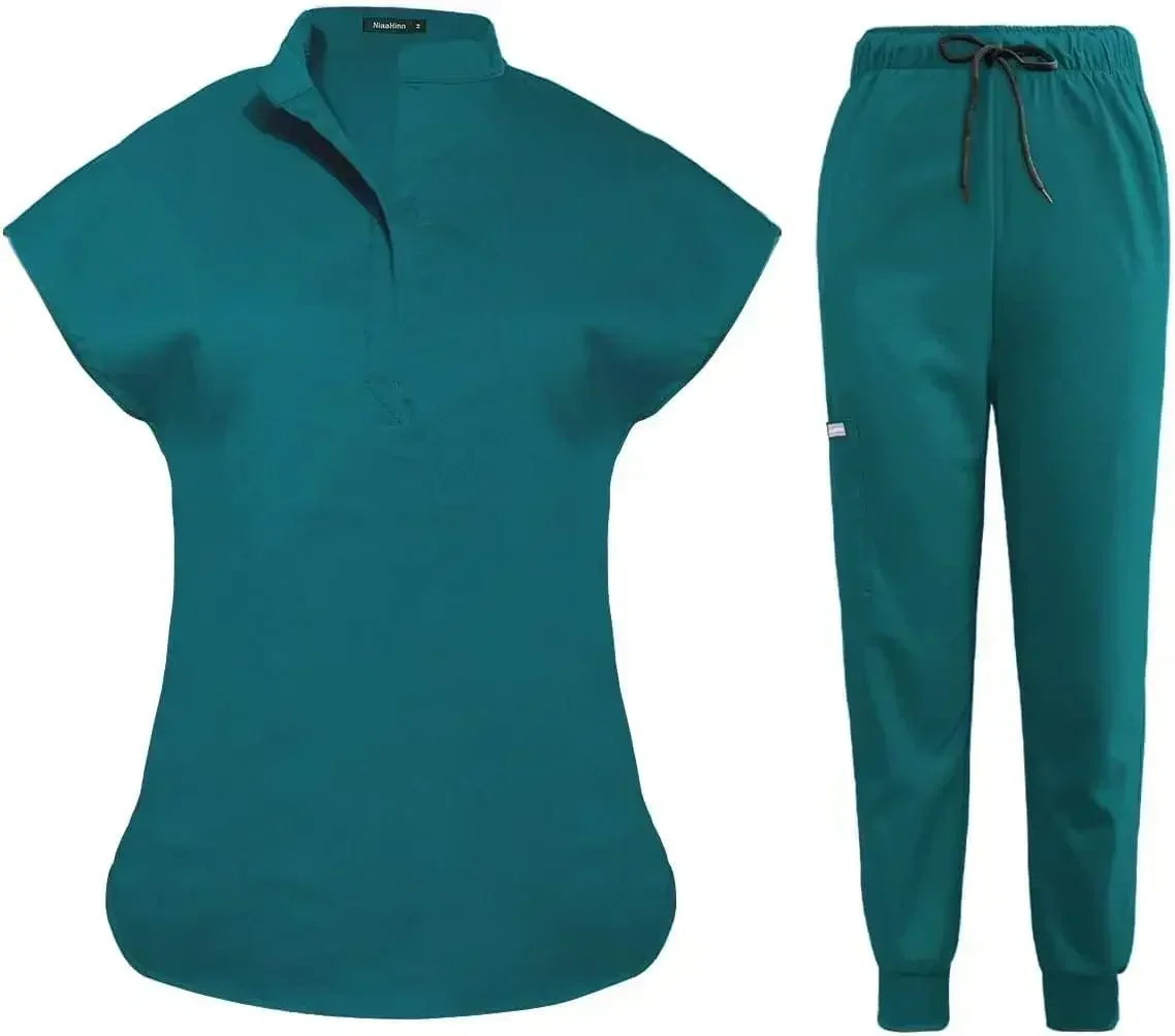 Scrubs Set for Women Nurse Uniform Jogger Suit Stretch Top & Pants with Multi Pocket for Nurse Esthetician Workwear