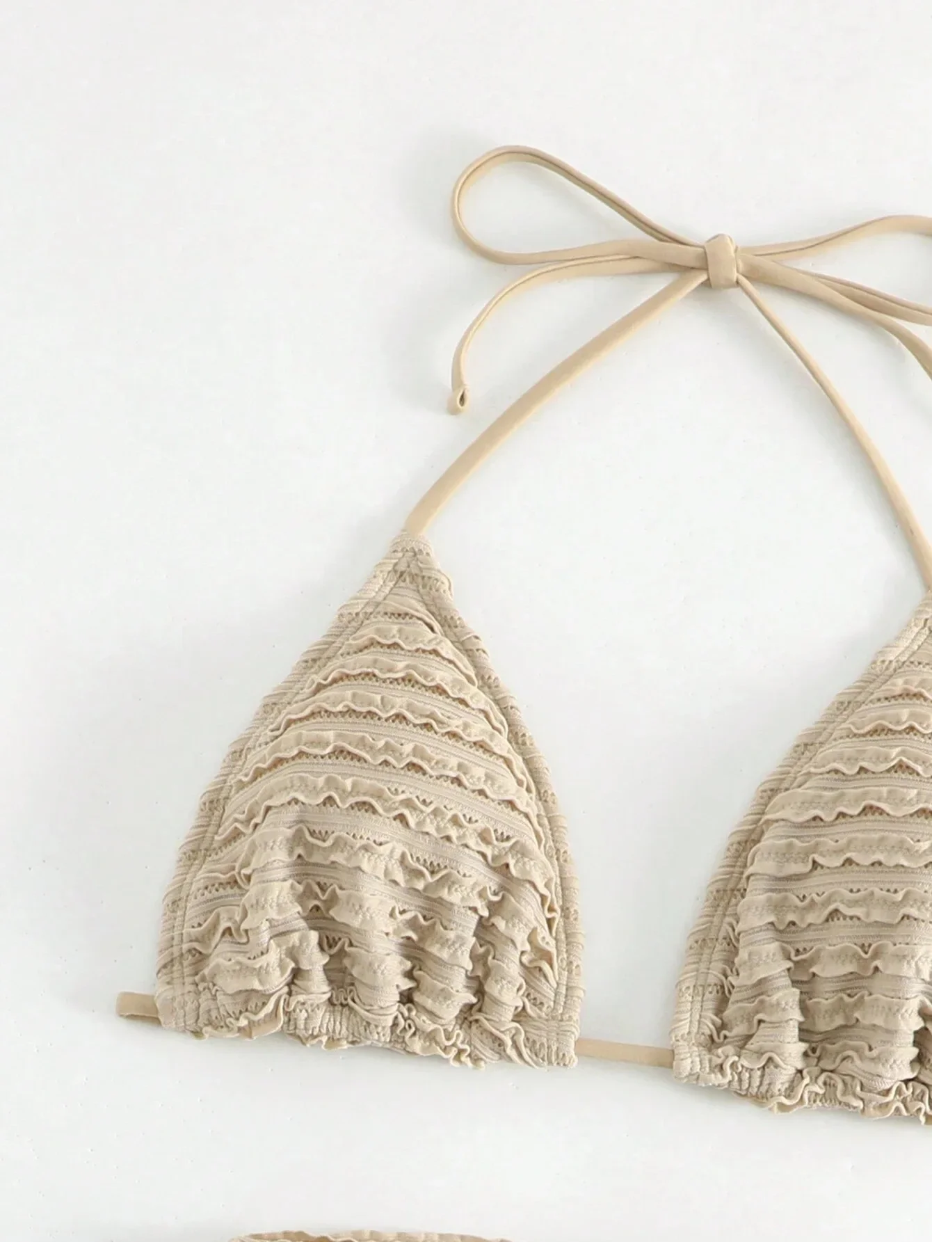 Seksowna spódnica z siatki 3-częściowy kostium kąpielowy dla kobiet Solid Beige Hole Out Push Up Triangle Bikini 2025 Strój kąpielowy na plażę Strój kąpielowy na plażę