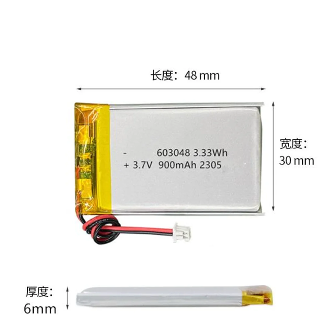 3.7V 900mAh Lipo Rechargeable Battery 603048 + JST 2.0mm 2Pin Plug For MP3 GPS DVD Bluetooth Recorder Headset E-book Camera