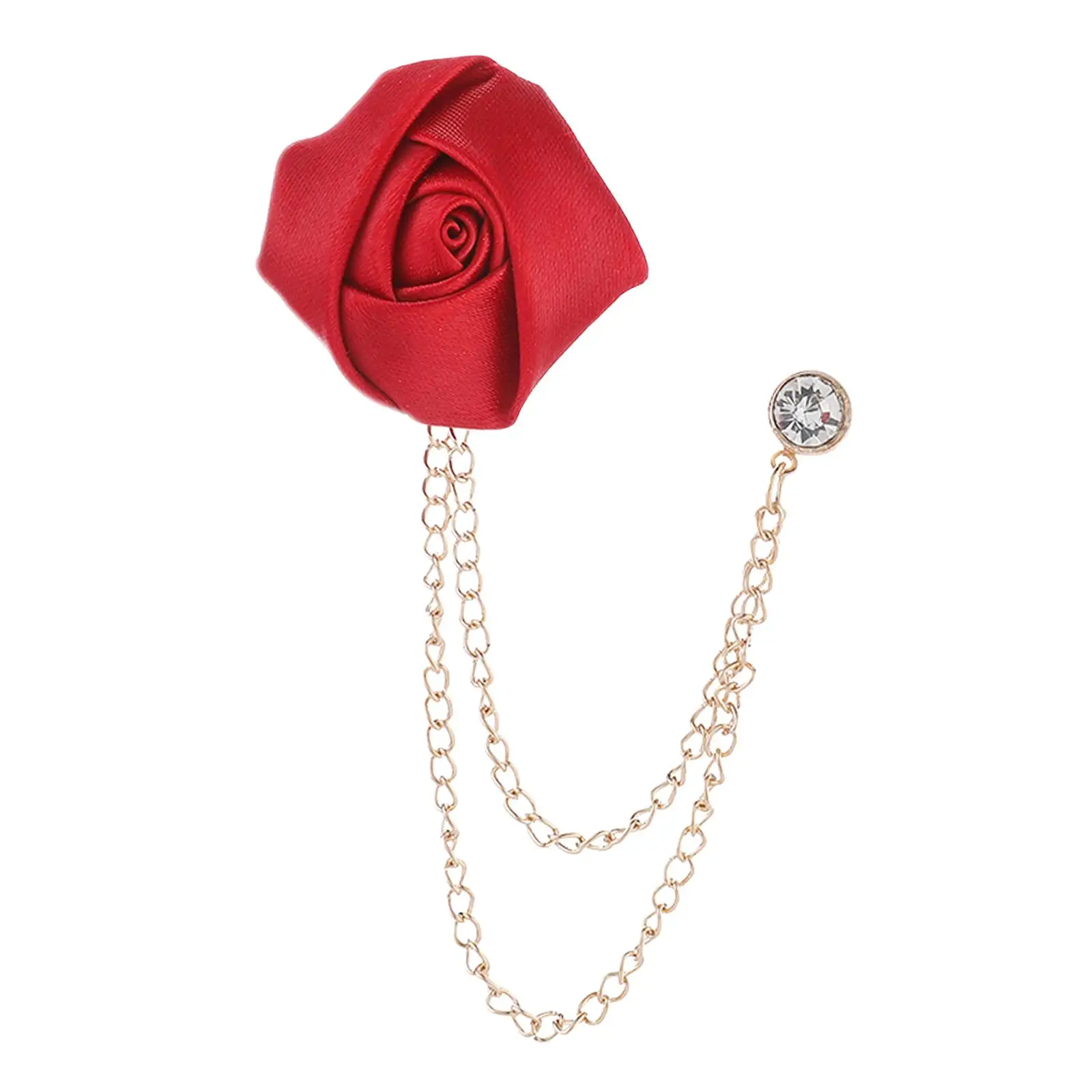 Rose Flower Tassel Brooch Pin for Men Suit Wedding Party Chain Collar Coat Corsage Gift for Husband Father Friend