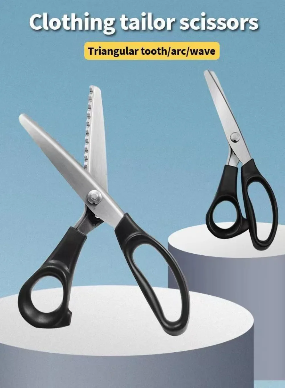 Fabric Scissors Stainless Steel Pinking Shears Triangular Serrated Edge Round Safe Tip Sewing for DIY Craft Cloth Cutting