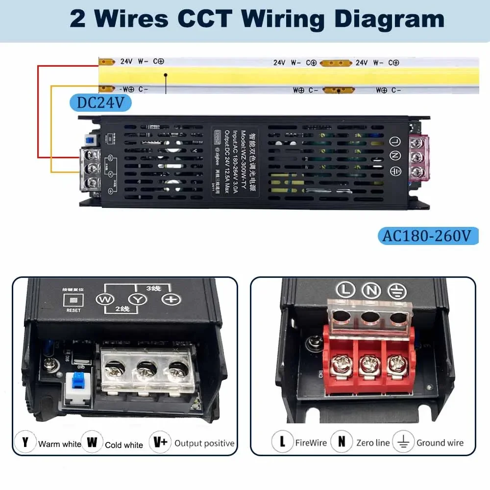 DC24V 200 واط 300 واط زيجبي يعتم محول AC180-264V مشرق/درجة حرارة اللون ضبط CCT 2 3 أسلاك تويا APP صوت أليكسا جوجل