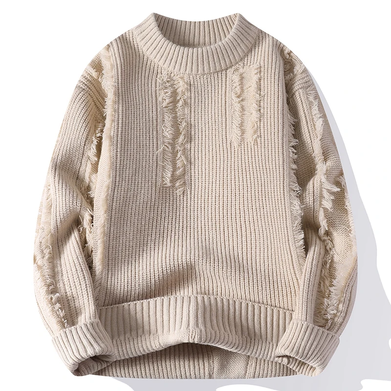 

2025 New Hole Breaking Trend Knitted Sweater Autumn Winter High Street Hip-hop Men's Clothing Warm Base Top