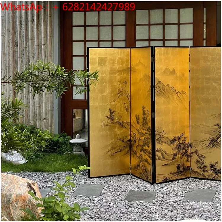 

Custom hand-painted landscape paint screen living room office folding mobile porch gold foil partition background wall