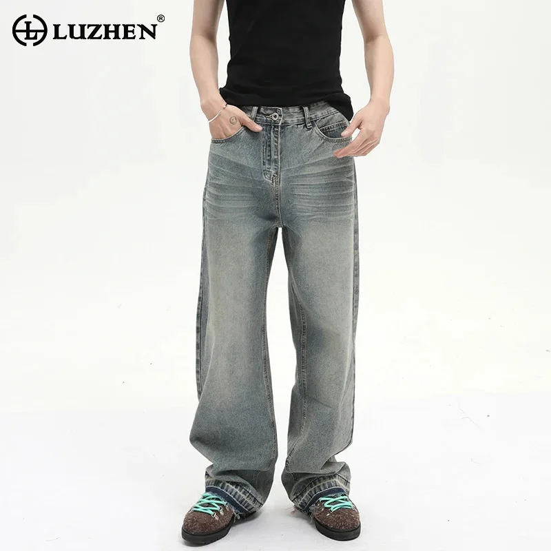

LUZHEN Denim Washed Straight Vintage Pants Men's 2025 Gradient New High Quality Trendy Handsome Temperament Casual Jeans JY2752