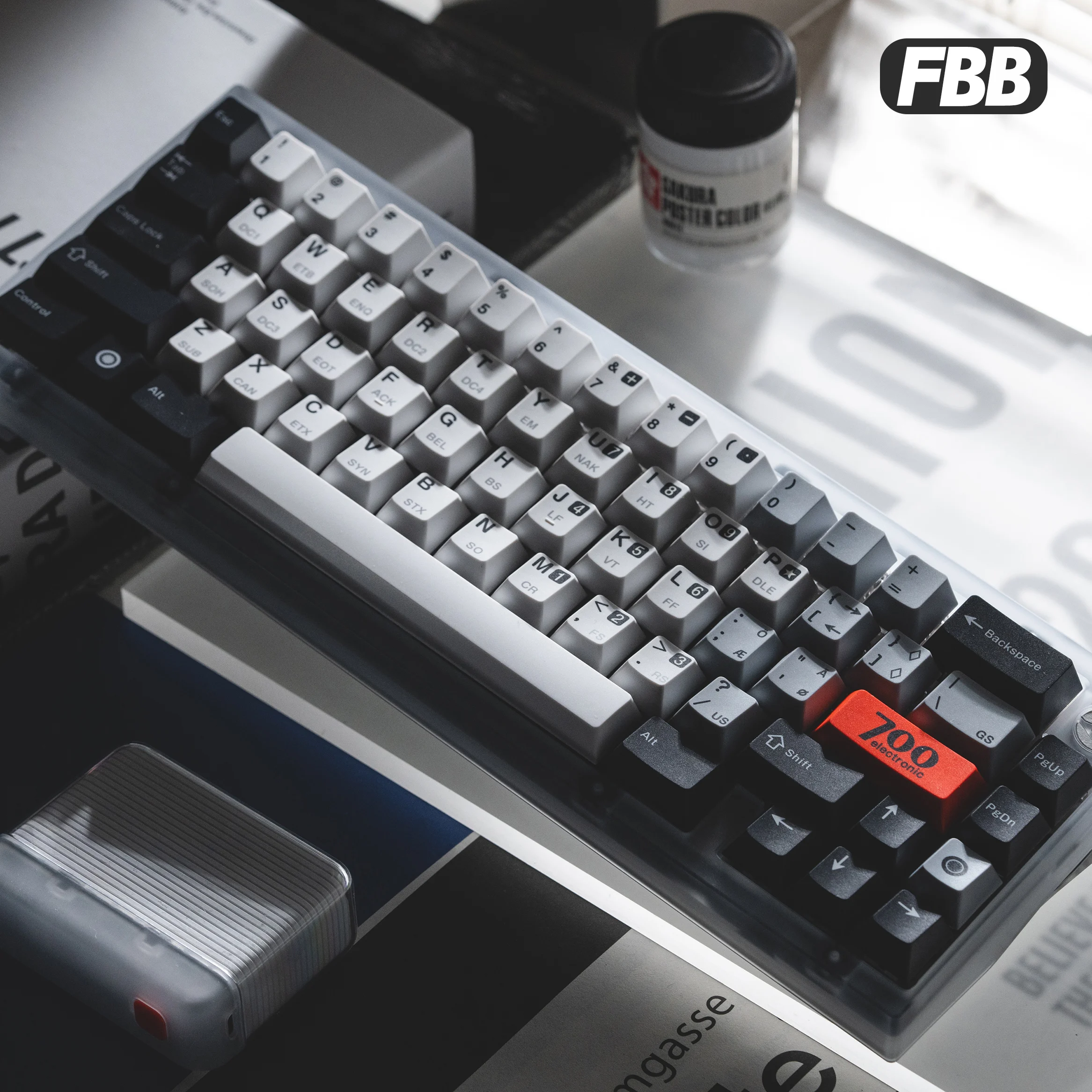 

Колпачки для клавиш FBB в стиле ретро, бесшумные колпачки для клавиш из ПБТ с термосублимацией для механической клавиатуры MX Cherry, черный, белый, серый, комплект «сделай сам»