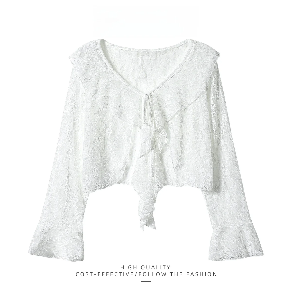 

Paixiang French Sle Lace Trim Belted Svel Summer Thin Women's Cardigan Cover up Skirt V Ne ort Length Pure Color